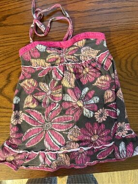 Justice Pink and Yellow Floral Halter Tank Top